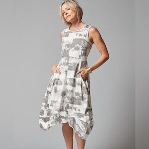 Porto Cotton Abstract Print Sleeveless Dress White/Gray size US 8